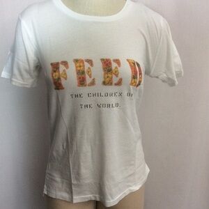 NWT FEED Charity White Cotton Tee Shirt Size XS